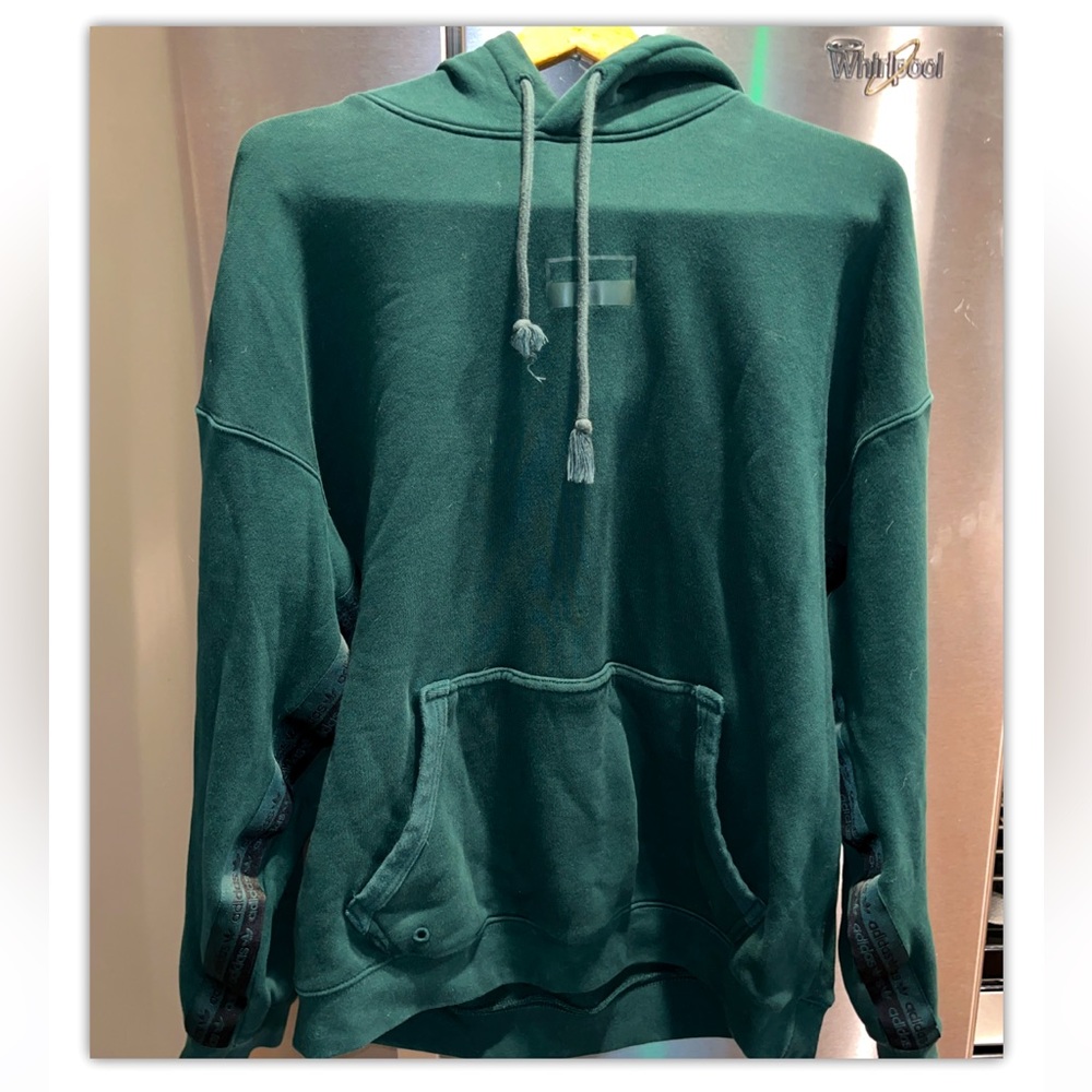 Adidas dark Green Sweatshirt arm tape Hoodie Mens Vented Trefoil Pocket Cotton S